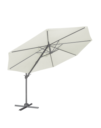 Dellonda Parasol/Parapluie Cantilever de Jardin/Patio Ø3m avec Manivelle, Rotation 360°, Inclinaison et Couvercle, Crème