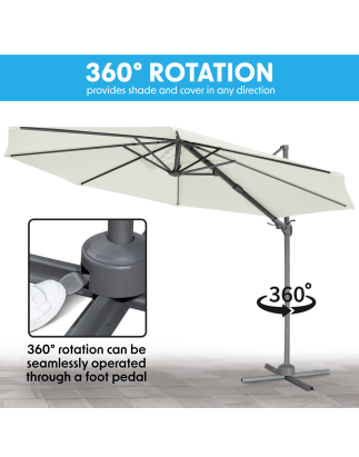 Dellonda Ø3m Garden/Patio Cantilever Parasol/Umbrella with Crank Handle, 360° Rotation, Tilt and Cover, Cream