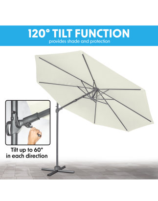 Dellonda Ø3m Garden/Patio Cantilever Parasol/Umbrella with Crank Handle, 360° Rotation, Tilt and Cover, Cream