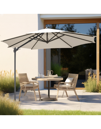 Dellonda Parasol/Parapluie Cantilever de Jardin/Patio Ø3m avec Manivelle, Rotation 360°, Inclinaison et Couvercle, Crème