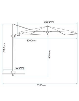 Dellonda Parasol/Parapluie Cantilever de Jardin/Patio Ø3m avec Manivelle, Rotation 360°, Inclinaison et Couvercle, Crème