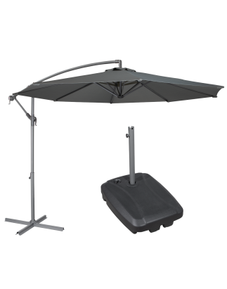 Dellonda Ø3m Banana Parasol/Umbrella, Cover and Base Bundle, 8 Rib, Crank Handle, Grey Canopy