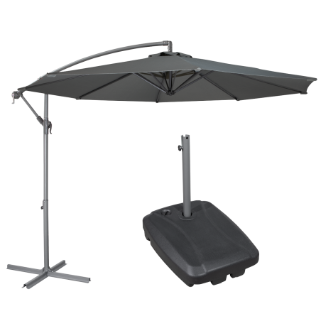 Dellonda Ø3m Banana Parasol/Umbrella, Cover and Base Bundle, 8 Rib, Crank Handle, Grey Canopy