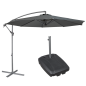 Dellonda Ø3m Banana Parasol/Umbrella, Cover and Base Bundle, 8 Rib, Crank Handle, Grey Canopy