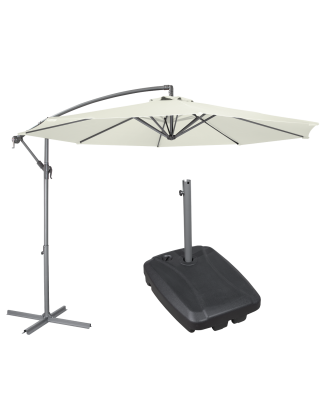 Dellonda Ø3m Banana Parasol/Umbrella, Cover and Base Bundle, 8 Rib, Crank Handle, Cream Canopy