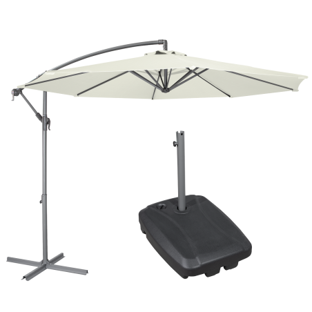 Dellonda Ø3m Banana Parasol/Umbrella, Cover and Base Bundle, 8 Rib, Crank Handle, Cream Canopy