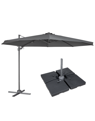 Dellonda Ø3m Cantilever Parasol/Umbrella, Cover and Base Bundle, 8 Rib, Crank Handle, 360° Rotation, 60° Tilt, Grey Canopy - DG2