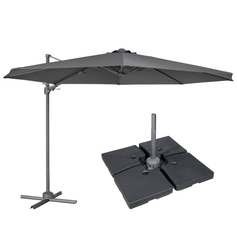 Dellonda Ø3m Cantilever Parasol/Umbrella, Cover and Base Bundle, 8 Rib, Crank Handle, 360° Rotation, 60° Tilt, Grey Canopy - DG2