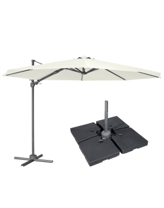 Dellonda Ø3m Cantilever Parasol/Umbrella, Cover and Base Bundle, 8 Rib, Crank Handle, 360° Rotation, 60° Tilt, Cream Canopy