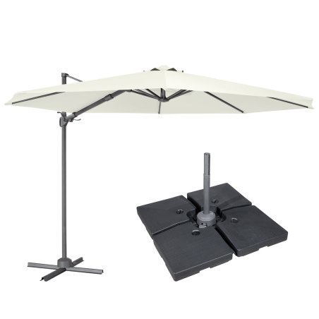 Dellonda Ø3m Cantilever Parasol/Umbrella, Cover and Base Bundle, 8 Rib, Crank Handle, 360° Rotation, 60° Tilt, Cream Canopy