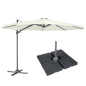 Dellonda Ø3m Cantilever Parasol/Umbrella, Cover and Base Bundle, 8 Rib, Crank Handle, 360° Rotation, 60° Tilt, Cream Canopy