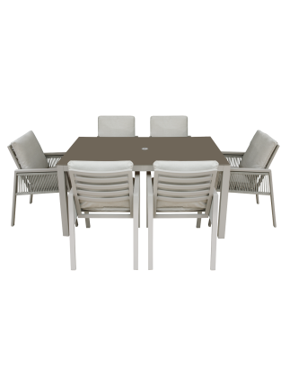 Dellonda Fusion 7 Piece Outdoor Dining Set with Weatherproof Aluminium Frame, Light Grey