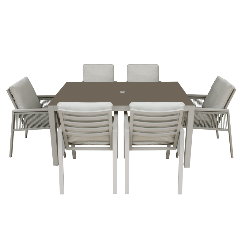 Dellonda Fusion 7 Piece Outdoor Dining Set with Weatherproof Aluminium Frame, Light Grey