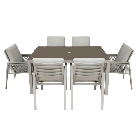 Dellonda Fusion 7 Piece Outdoor Dining Set with Weatherproof Aluminium Frame, Light Grey