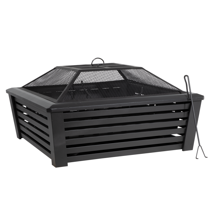 Dellonda 35" Square Outdoor Fire Pit, Black