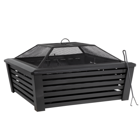 Dellonda 35" Square Outdoor Fire Pit, Black