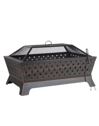 Dellonda 35" Rectangular Outdoor Fire Pit, Antique Bronze Effect