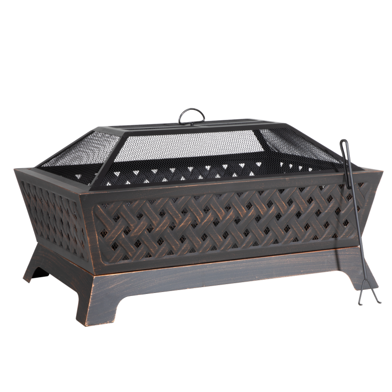 Dellonda 35" Rectangular Outdoor Fire Pit, Antique Bronze Effect