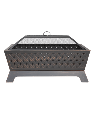 Dellonda 35" Rectangular Outdoor Fire Pit, Antique Bronze Effect