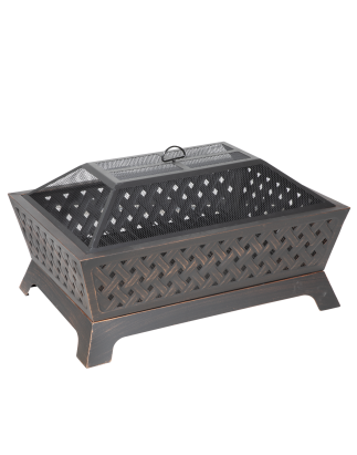 Dellonda 35" Rectangular Outdoor Fire Pit, Antique Bronze Effect