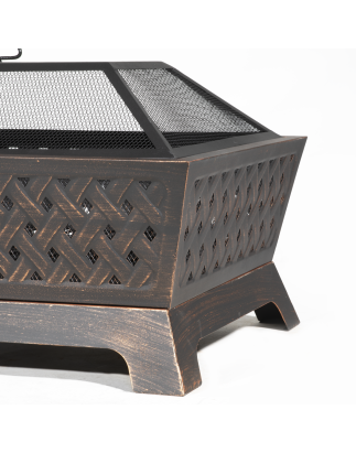 Dellonda 35" Rectangular Outdoor Fire Pit, Antique Bronze Effect