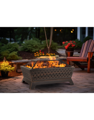 Dellonda 35" Rectangular Outdoor Fire Pit, Antique Bronze Effect