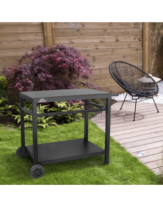 Dellonda Chariot pour barbecue et plancha pour cuisine en plein air avec porte-ustensiles, noir