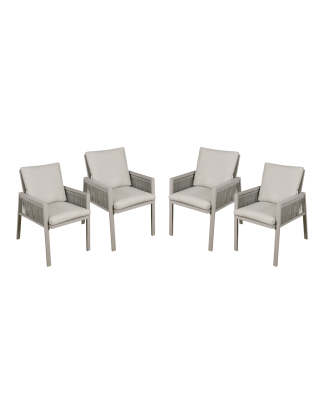 Dellonda Fusion Garden/Patio Aluminium Dining Chair with Armrests, Set of 4, Light Grey - DG50