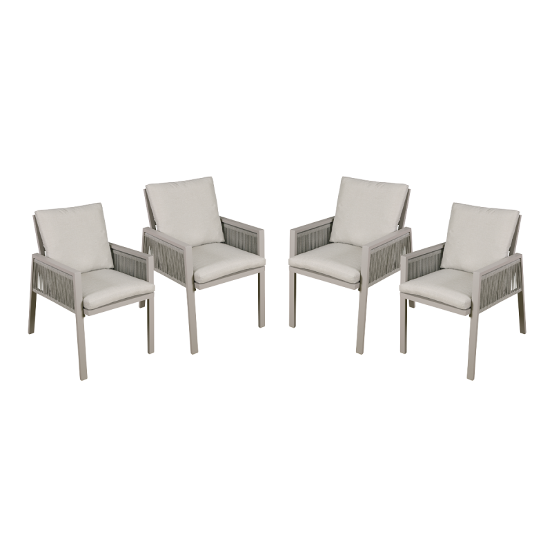 Dellonda Fusion Garden/Patio Aluminium Dining Chair with Armrests, Set of 4, Light Grey - DG50