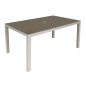 Dellonda Fusion Table de jardin en verre et aluminium avec trou pour parasol Gris clair