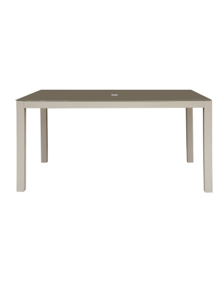 Dellonda Fusion Table de jardin en verre et aluminium avec trou pour parasol Gris clair