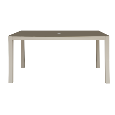 Dellonda Fusion Table de jardin en verre et aluminium avec trou pour parasol Gris clair