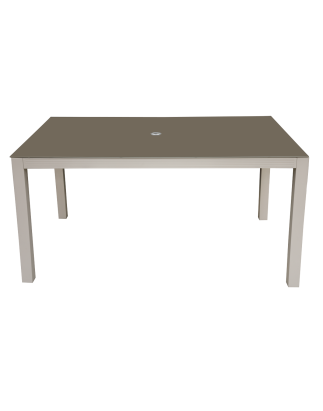 Dellonda Fusion Table de jardin en verre et aluminium avec trou pour parasol Gris clair