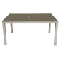 Dellonda Fusion Table de jardin en verre et aluminium avec trou pour parasol Gris clair