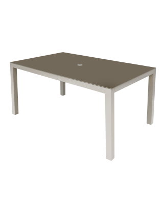 Dellonda Fusion Table de jardin en verre et aluminium avec trou pour parasol Gris clair