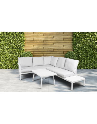 Dellonda Kyoto White 3-Piece Outdoor Garden Corner Sofa & Coffee Table Set