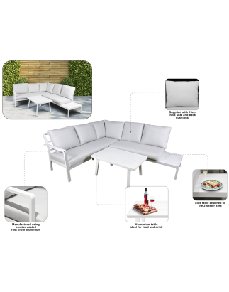 Dellonda Kyoto White 3-Piece Outdoor Garden Corner Sofa & Coffee Table Set