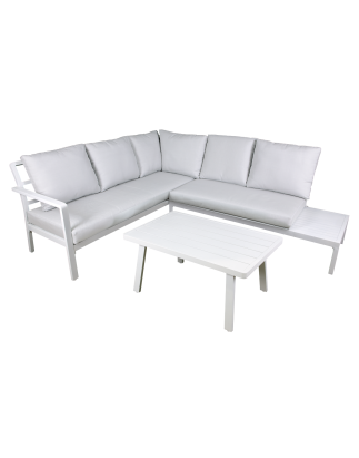 Dellonda Kyoto White 3-Piece Outdoor Garden Corner Sofa & Coffee Table Set