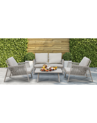 Dellonda Fusion Aluminium 4-Piece Outdoor Sofa, Arm Chairs & Coffee Table Set