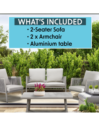 Dellonda Fusion Aluminium 4-Piece Outdoor Sofa, Arm Chairs & Coffee Table Set