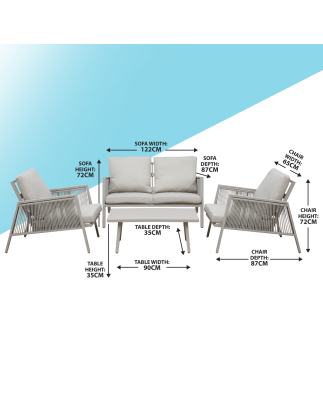 Dellonda Fusion Aluminium 4-Piece Outdoor Sofa, Arm Chairs & Coffee Table Set