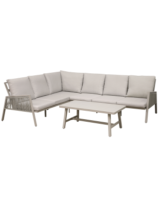 Dellonda Fusion 4-Piece Outdoor Garden Corner Sofa & Coffee Table Set, Aluminium