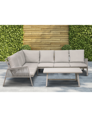 Dellonda Fusion 4-Piece Outdoor Garden Corner Sofa & Coffee Table Set, Aluminium