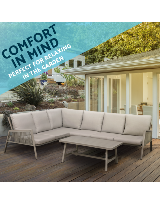 Dellonda Fusion 4-Piece Outdoor Garden Corner Sofa & Coffee Table Set, Aluminium