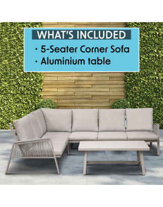 Dellonda Fusion 4-Piece Outdoor Garden Corner Sofa & Coffee Table Set, Aluminium