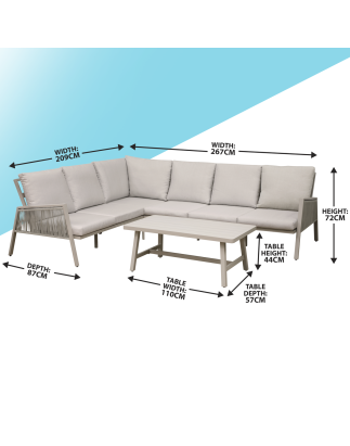 Dellonda Fusion, ensemble de canapé d'angle et table basse de jardin 4 pièces, aluminium