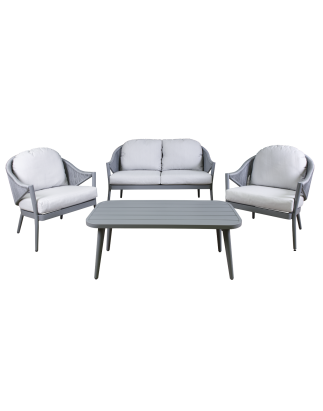 Dellonda Echo 4-Piece Aluminium Outdoor Garden Sofa Arm Chair & Coffee Table Set