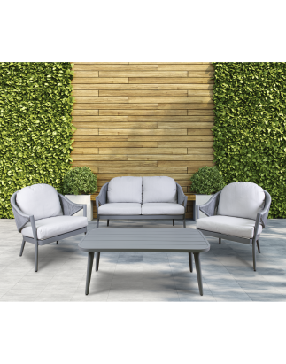 Dellonda Echo 4-Piece Aluminium Outdoor Garden Sofa Arm Chair & Coffee Table Set