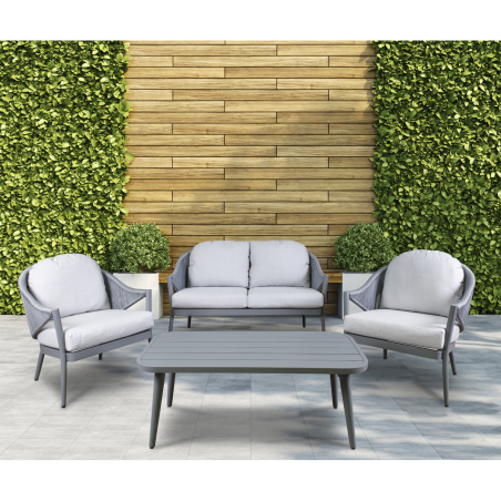 Dellonda Echo 4-Piece Aluminium Outdoor Garden Sofa Arm Chair & Coffee Table Set