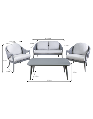 Dellonda Echo 4-Piece Aluminium Outdoor Garden Sofa Arm Chair & Coffee Table Set